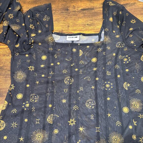 Noisy May Size M Top Sheer Celestial Zodiac Corset Mesh Long Sleeve Goth Witchy - Picture 12 of 15